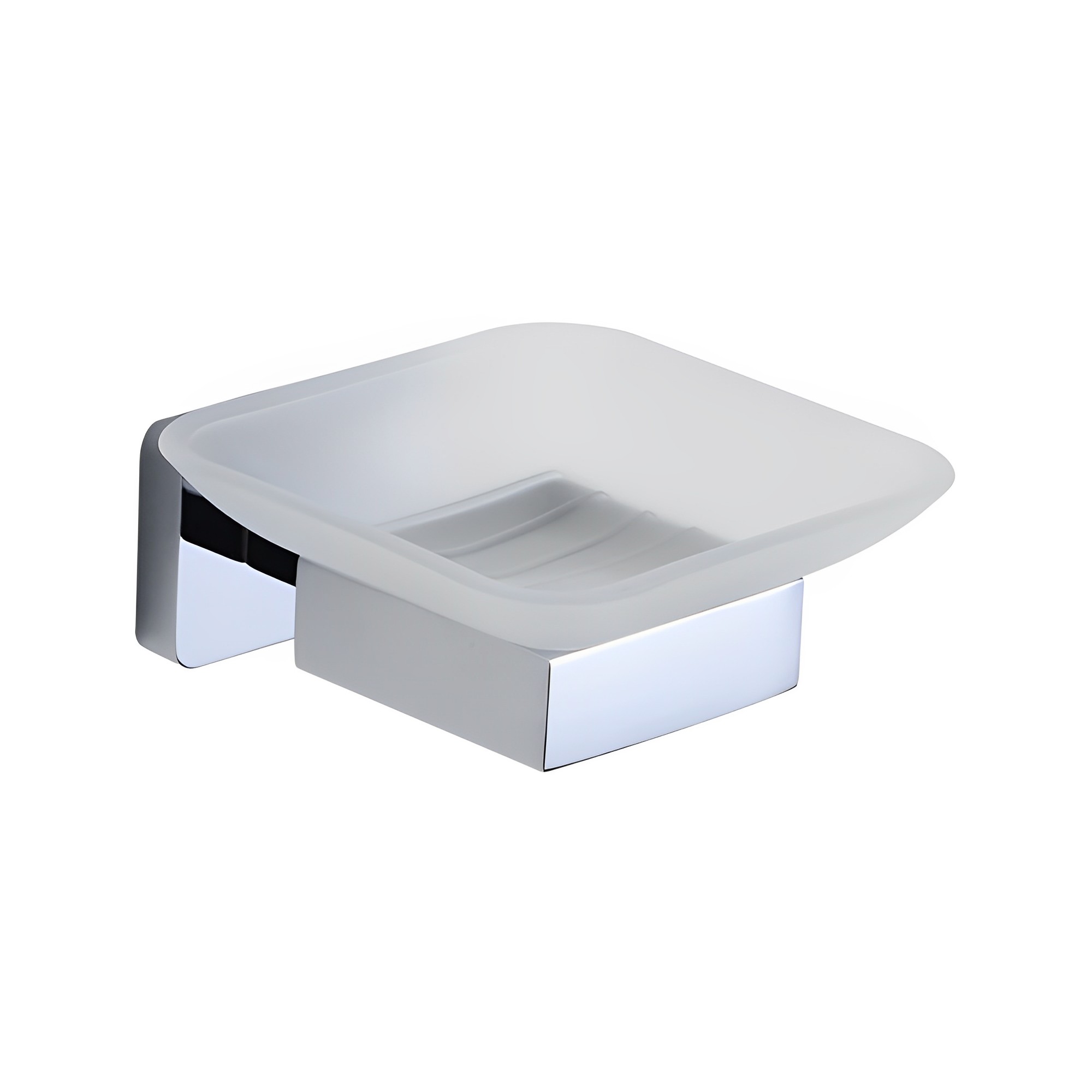 OJ-G1112L Portasapone in vetro Supporto quadrato cromato a parete con portasapone Accessori da bagno in ottone